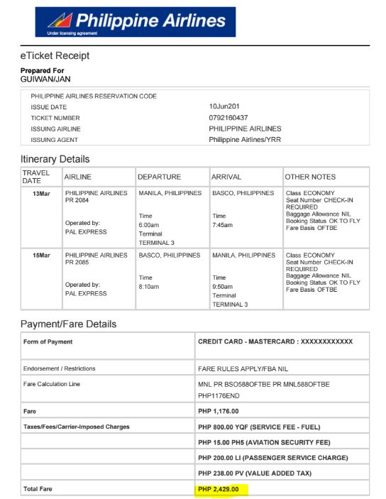 Philippine Airlines BATANES itinerary ticket.JPG