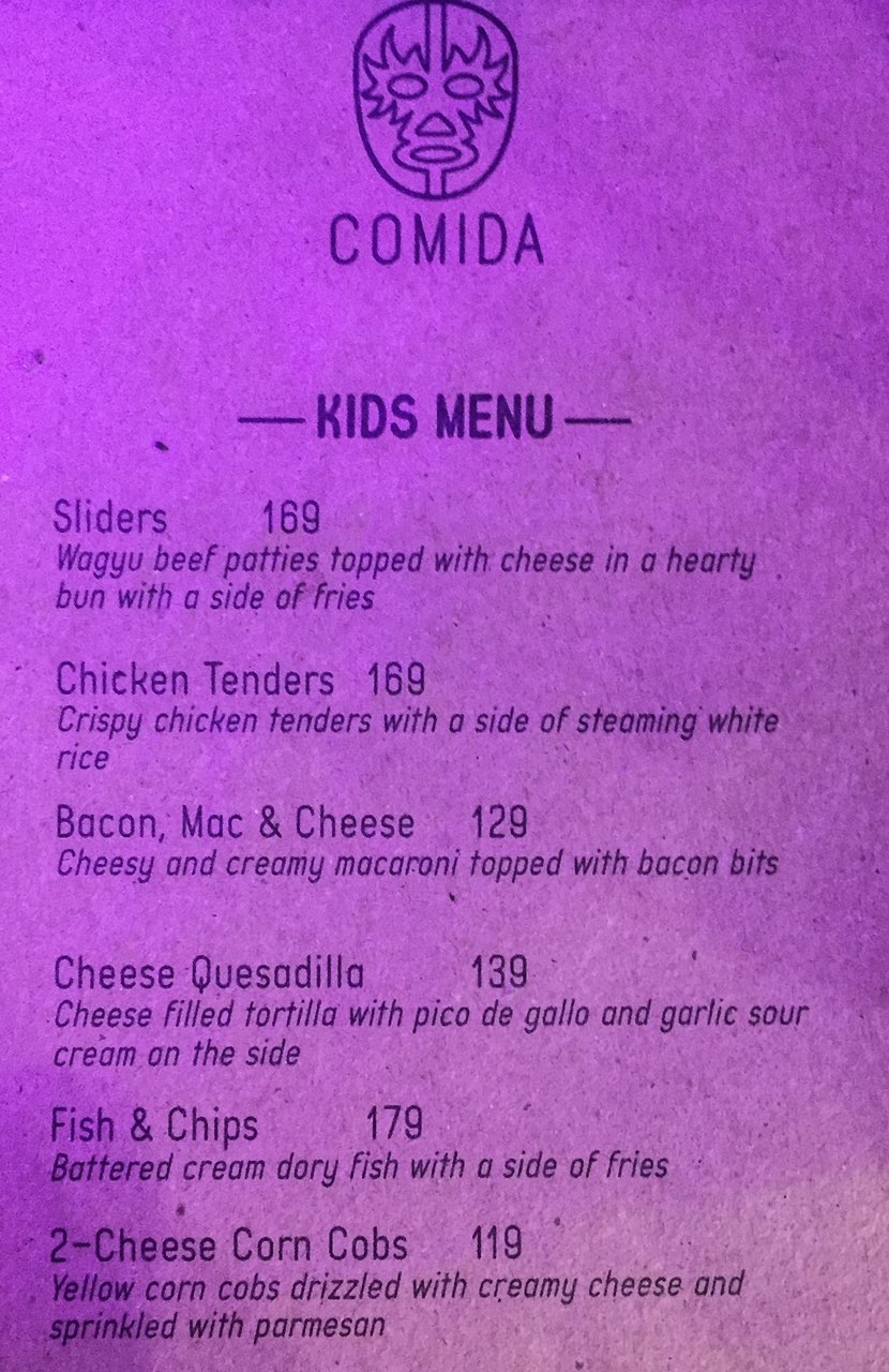 Comida PH menu kids